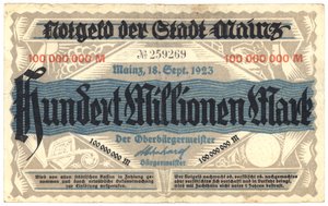 Un billete de cien millones de marcos, 1923 de German School