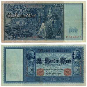 Un billete de cien marcos, 1910 (anverso y reverso) de German School