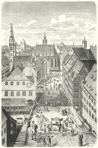 Una calle en Núremberg en el siglo XV de German School