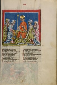 Aarón transforma la vara en una serpiente de Weltchronik Ms. 33, fol. 73, c.1400-10 de German School