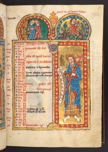Agregar. 60629, f.3 de mayo, de 12 páginas de calendario en oro y colores, con marcos arquitectónicos que contienen cada uno un signo del zodíaco, un apóstol y un trabajo del mes (vitela)