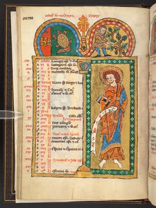 Agregar. 60629, f.5v Octubre. 12 páginas de calendario en oro y colores, con marcos arquitectónicos que contienen cada uno un signo del zodíaco, un apóstol y un trabajo del mes.  Salterio. Salterio Iluminado con Calendario, Cánticos y Letanías para uso de  de German School