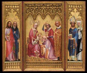 Adoración de los Magos, San Severus y Santa Walburga, San Jaime y San Felipe, c.1410 de German School