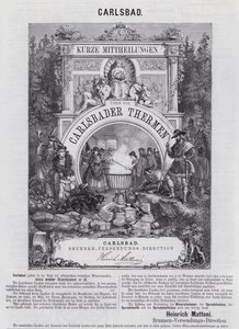 Anuncio de agua mineral Mattoni y otros productos del balneario de Carlsbad (Karlovy Vary), Bohemia