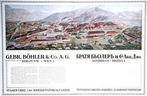 Anuncio de la fábrica de acero y armamento de la compañía austriaca Gebr.Boehler & Co, de un almanaque búlgaro, c.1916 de German School