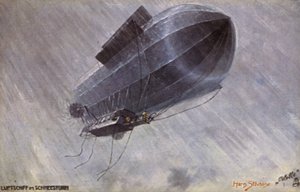 Dirigible en una tormenta de nieve de German School