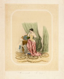 Una dama elegante en su tocador, impresa por F. Sala & Co, Berlín, c.1850