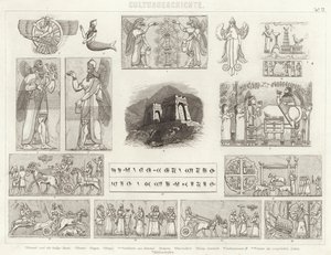 Asiria antigua. Ilustración para Bilder-Atlas (grabado) de German School