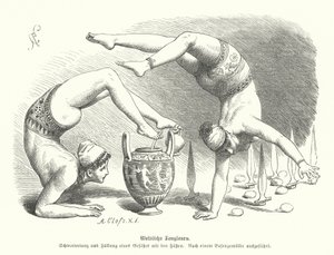 Acróbatas femeninas de la Antigua Grecia (grabado) de German School