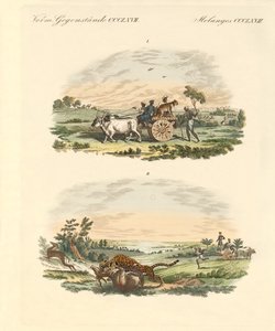 Antílopes cazando con leopardos de German School