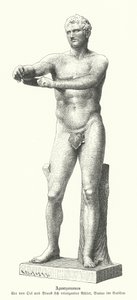 Apoxiomeno, estatua de un atleta rascando el sudor y el polvo de su cuerpo con un estrígil (grabado) de German School