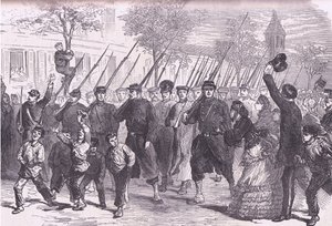 Llegada a París de prisioneros prusianos después de la batalla antes de Bagneun, Cassells History of the War between France and Germany publicado por Cassell and Company Limited, c.1890