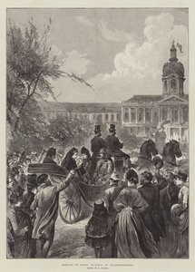 Llegada de la Reina Victoria a Charlottenburg (grabado) de German School