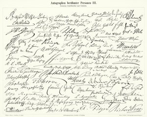 Autógrafos de personas famosas: escritores y científicos alemanes (grabado) de German School