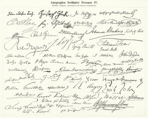 Autógrafos de personas famosas: compositores, músicos y escritores ingleses, franceses y alemanes (grabado) de German School