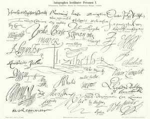 Autógrafos de personas famosas: figuras prominentes de la Reforma Protestante, Gran Bretaña, la Guerra de los Treinta Años y científicos de German School