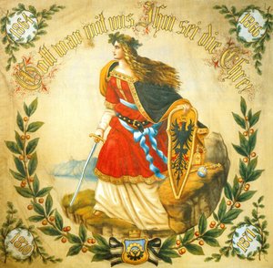 Bandera con la imagen de Germania, símbolo de una Alemania unida, c.1918 (impresión) de German School