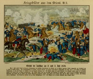 Batalla en Zajecar, 2-3 de julio de 1876, durante la Primera Guerra Serbo-Otomana (1876-77), Neuruppiner Bilderbogen, 1876 de German School