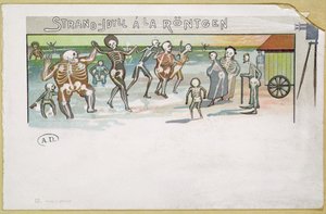 Idilio en la playa al estilo Röntgen, caricatura sobre los rayos X, c.1896-99 (grabado en color)
