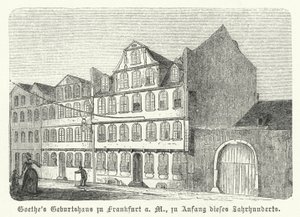 Lugar de nacimiento del autor alemán Johann Wolfgang von Goethe, Frankfurt-am-Main, principios del siglo XIX (grabado) de German School