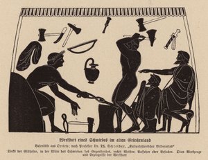 Taller de herrería en la antigua Grecia (litografía) de German School