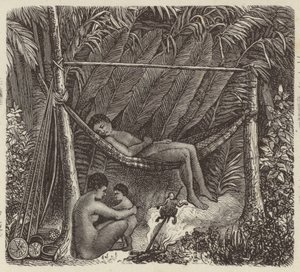 Nativo brasileño descansando en una hamaca (grabado) de German School