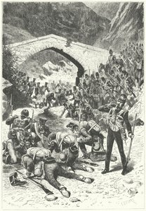 Soldados británicos aprovechando una pausa en la lucha para beber agua en la Batalla de Talavera de German School