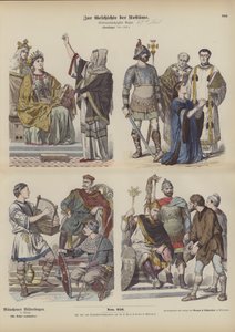 Trajes carolingios francos, siglo VIII (grabado coloreado)
