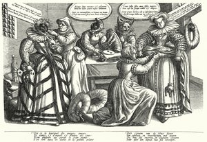 Caricatura sobre el vestuario de las mujeres, principios del siglo XVII