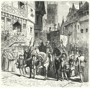 Prelados católicos regresando a Inglaterra bajo el reinado de María I (grabado) de German School