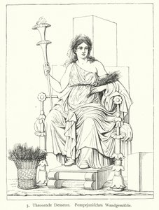 Ceres, diosa romana de la cosecha, entronizada, pintura mural de Pompeya (grabado)