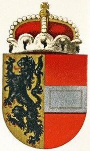 Escudo de armas de Salzburgo, con un sombrero de príncipe descansando sobre el escudo, c.1898
