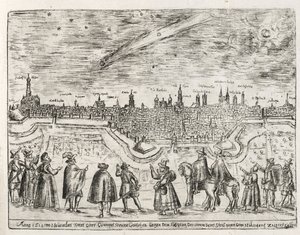 Cometa visto sobre Augsburgo a finales de noviembre de 1618, de Cometen Historia, pub. 1618 de German School