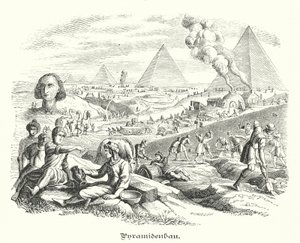Construcción de las Pirámides, antiguo Egipto (grabado) de German School