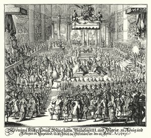 Coronación del Rey Guillermo III y la Reina María en la Abadía de Westminster de German School