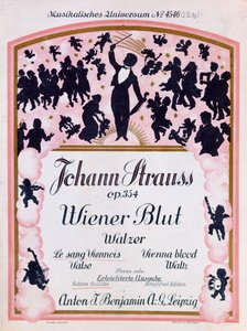 Portada de la partitura del famoso vals Wiener Blut op.354 de Johann Strauss II, 1930 de German School