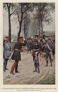 El Príncipe Heredero Federico de Alemania otorgando la Cruz de Hierro al Mariscal de Campo Helmuth von Moltke en nombre de su padre, el Kaiser Guillermo I