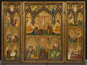 Tríptico de la crucifixión (anteriormente conocido como Tríptico de Estouteville), c.1374 (témpera sobre tabla)