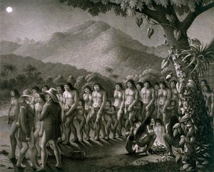 Danza de la tribu Puri, ilustración del Atlas de un viaje en Brasil de German School