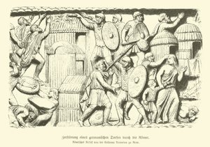 Destrucción de una aldea germánica por soldados romanos de German School