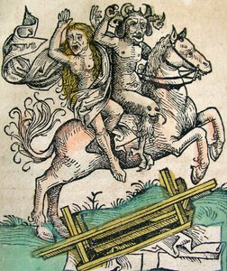Diablo y una mujer a caballo, publicado en la Crónica de Núremberg, 1493 de German School