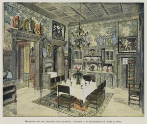 Comedor de un rico industrial renano, producido por la fábrica de muebles A Bembe en Maguncia, Alemania de German School