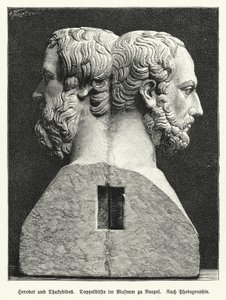 Doble busto de Heródoto y Tucídides, historiadores griegos antiguos de German School