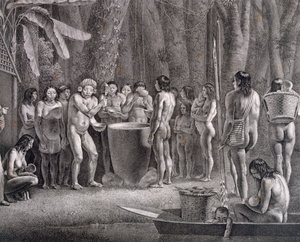 Festival de bebida de la tribu Coroados, c.1835-50 de German School