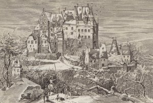 Castillo de Eltz, en las colinas sobre el río Mosela, Alemania, como se veía a finales del siglo XVI