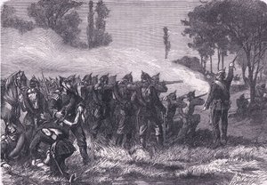 Encuentro en el bosque antes de Metz, Cassells History of the War between France and Germany publicado por Cassell and Company Limited, c.1890 de German School