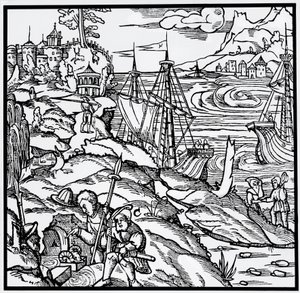 Grabado de De re metallica (Sobre la naturaleza de los metales), por Georg Pawer o Georgius Agricola (1494-1555) de German School