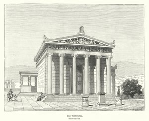 Erecteión, templo dedicado a Atenea y Poseidón en la Acrópolis, Atenas, Antigua Grecia (grabado) de German School