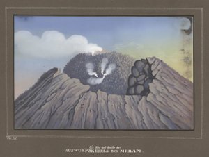 Erupción del Monte Merapi, Pl.III, Topographischer und Naturwissenschaftlicher Atlas zur Reise durch Java, por Dr.Fr.Junghuhn, Magdeburgo 1845