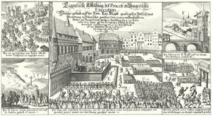 Ejecución de los miembros de la Revuelta Protestante de Bohemia en la Plaza de la Ciudad Vieja, Praga de German School